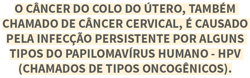 O c ncer dO colo do  tero, tamb m chamado de c ncer cervical,   causado pela infec  o persistente por alguns tipos do   
